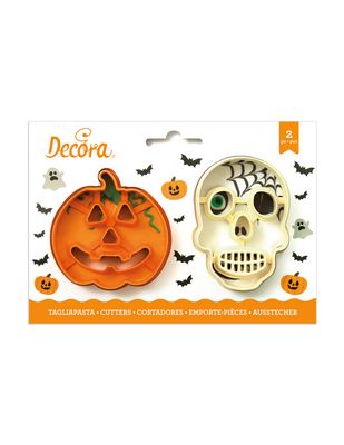 Decora  Set 2 Cutters Tagliapasta  in  Plastica Halloween  Zucca e Teschio
