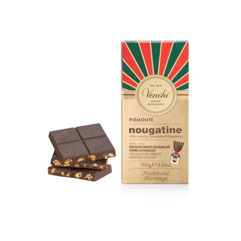 Venchi Piemonte Nougatine Cioccolato Fondente con Granelloni Caramellati di Nocciole 100 gr