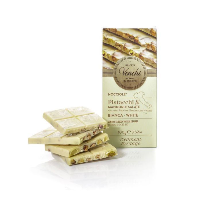 Venchi Tavoletta Nocciole,Mandorle &amp; Pistacchi Salati cioccolato bianco 100 Gr gluteen free