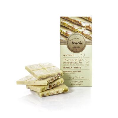 Venchi Tavoletta Nocciole,Mandorle &amp; Pistacchi Salati cioccolato bianco 100 Gr gluteen free