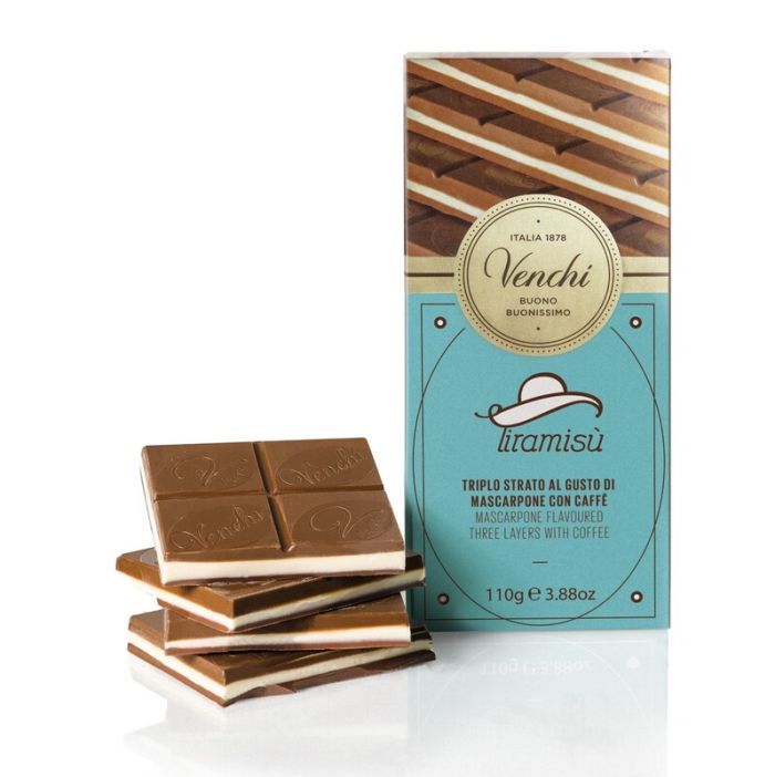 Venchi Tavoletta Tiramisu, Triplo Cioccolato con Crema al Mascarpone e Caffe Gluteen Free 110 Gr