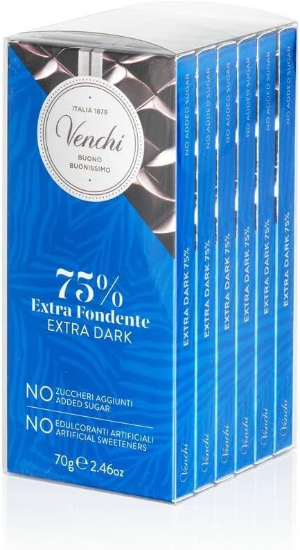 Venchi Tavoletta Cioccolato Extra Fondente 75% NO Zuccheri Aggiunti 70Gr Gluten Free