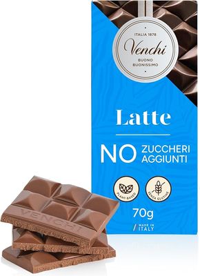 Venchi Tavoletta Cioccolato a Latte NO Zuccheri Aggiunti Gluten Free 70 Gr
