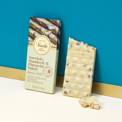 Venchi Tavoletta Nocciole, Mandorle & Pistacchi Salati Cioccolato Bianco Gluteen Free 100 Gr