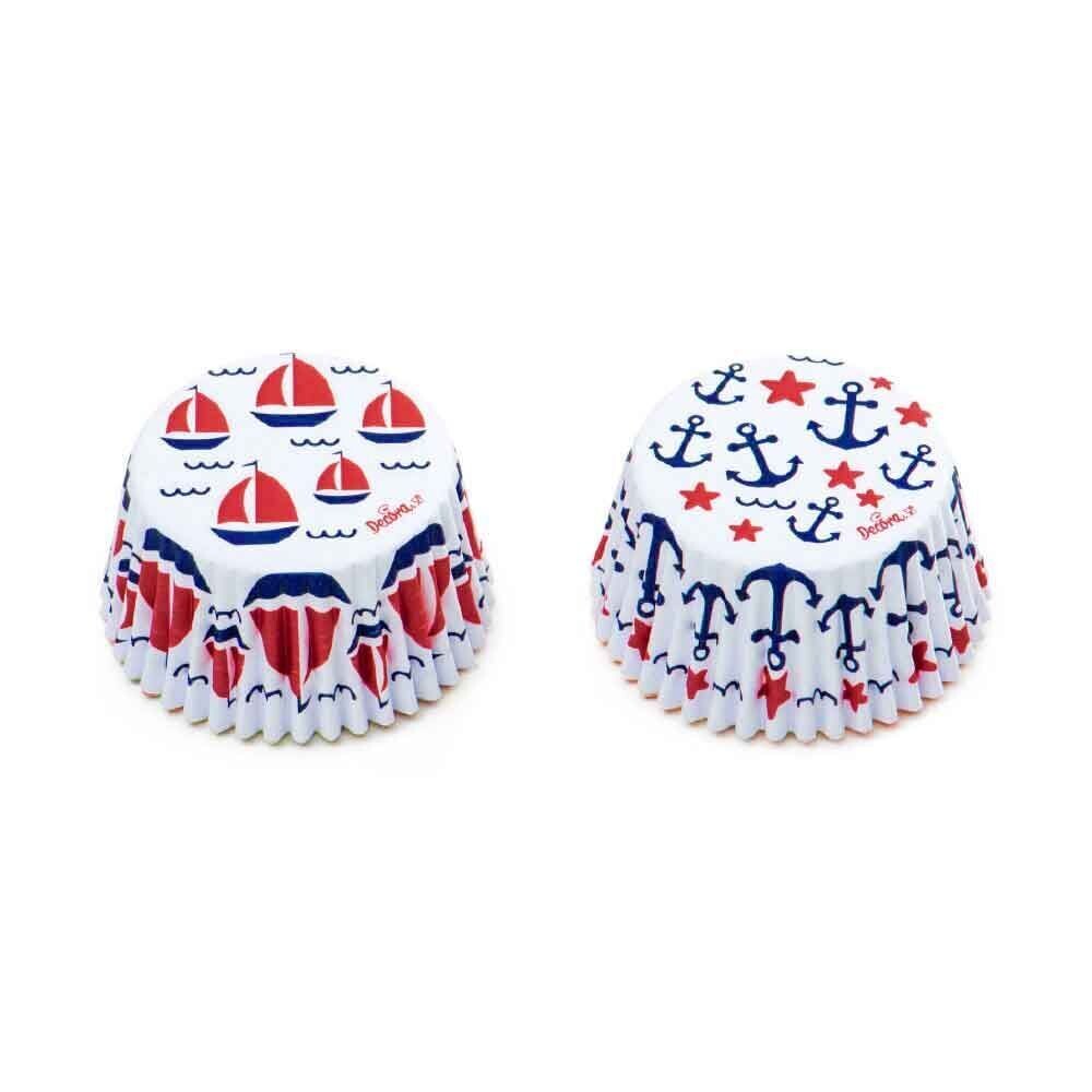 Decora 36 Pirottini in Carta Tema Marino con Barche e Ancore per Cottura Muffin ø5 x h 3,2 cm