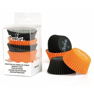 Decora 75 Pirottini in Carta Arancio e Nero per Cottura Muffin Diametro Ø 5 x h 3,2 cm