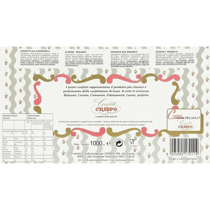 Crispo Confetti Gran Lusso Mandorla Tostata 37/37 Bianchi Senza Glutine (Gluten Free) 1 kg