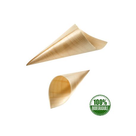 Coni in Legno Foglia Porta Confetti e Finger Food ad uso alimentare 12,5 cm 50 pz