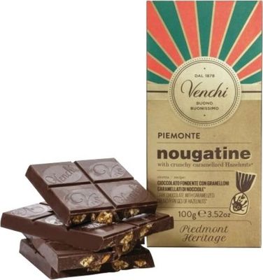 Venchi Tavoletta Cioccolato Fondente Piemonte Nougatine con Granelloni Caramellati di Nocciole 100 Gr