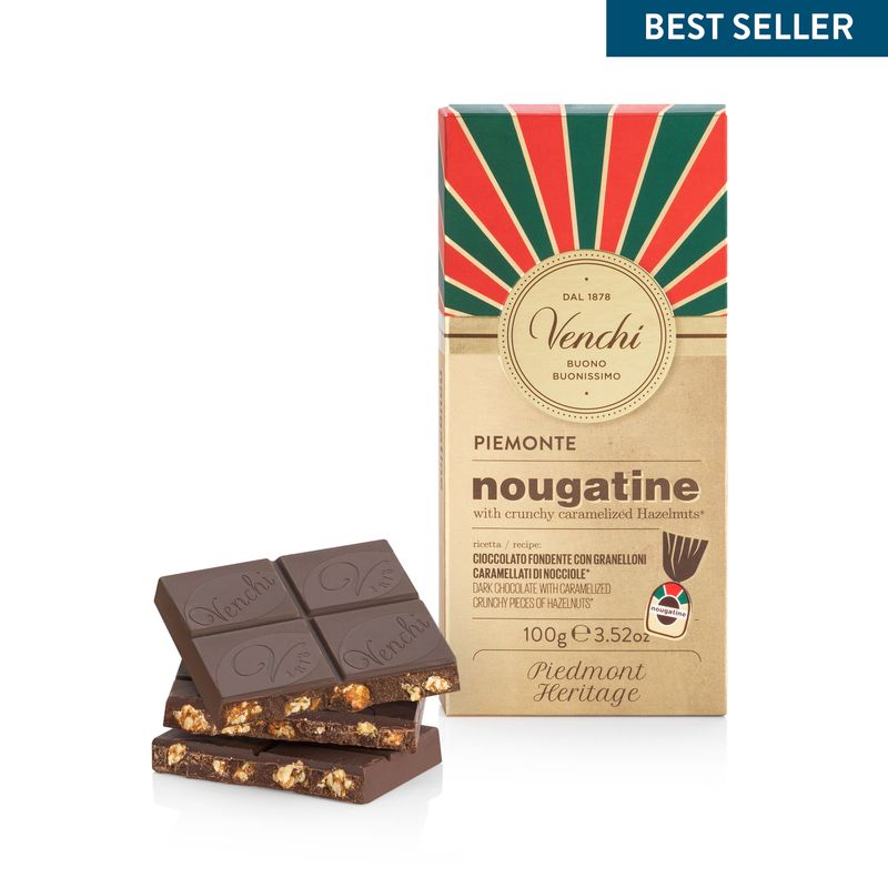 Venchi Tavoletta Cioccolato Fondente Piemonte Nougatine con Granelloni Caramellati di Nocciole 100 Gr