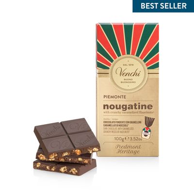 Venchi Tavoletta Cioccolato Fondente Piemonte Nougatine con Granelloni Caramellati di Nocciole 100 Gr