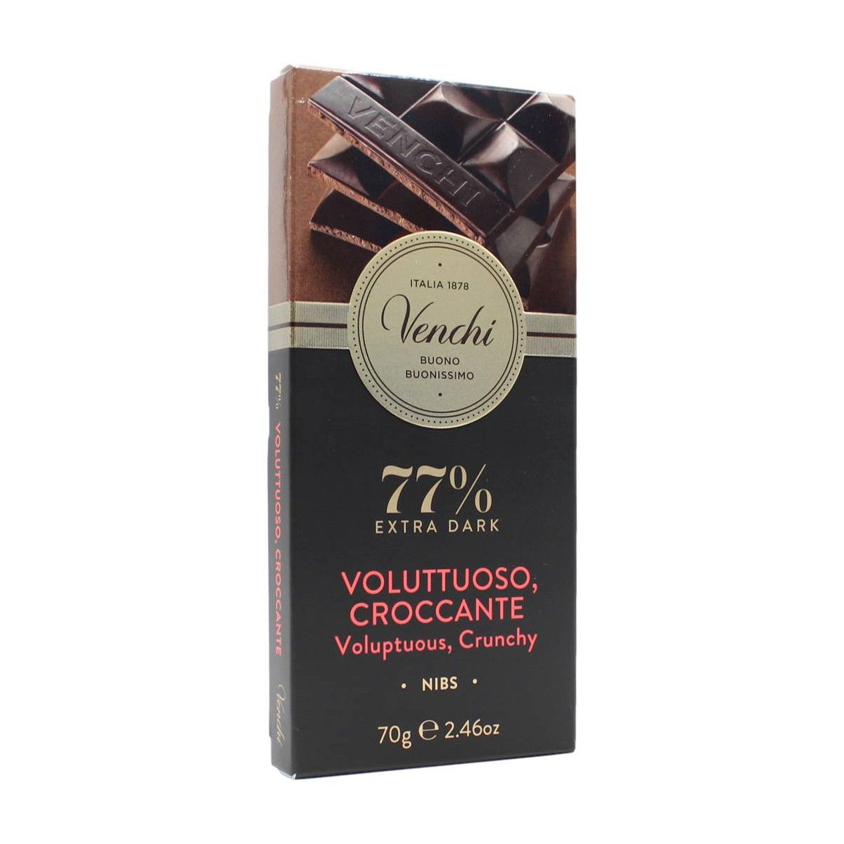 Venchi Tavoletta Cioccolato Fondente 77% Voluttuoso Croccante Gluten Free 70 Gr
