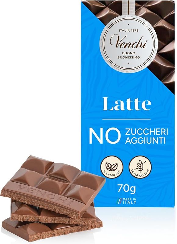 Venchi Tavoletta Cioccolato a Latte NO Zuccheri Aggiunti Gluten Free 70 Gr