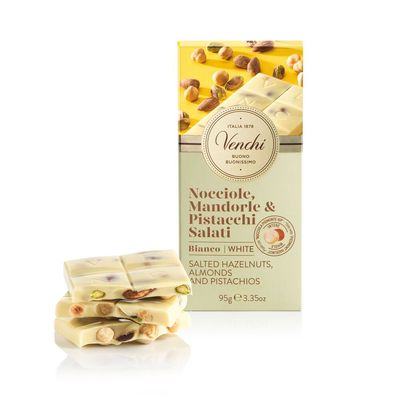 Venchi Tavoletta Nocciole, Mandorle &amp; Pistacchi Salati Cioccolato Bianco  Gluteen Free 100 Gr