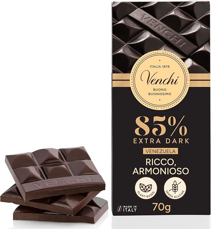Venchi Tavoletta Cioccolato  Fondente 85% Ricco e Armonioso Gluten Free 70 Gr
