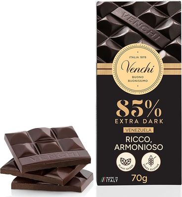 Venchi Tavoletta Cioccolato  Fondente 85% Ricco e Armonioso Gluten Free 70 Gr