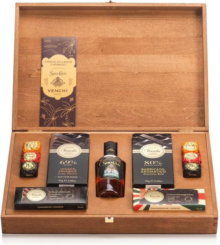 Venchi Confezione Chocolate &amp; Rhum Riserva 20 anni Experience 332 Gr + 20 cl