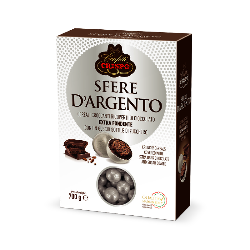 Crispo Sfere d'Argento Cereali ricoperti di Cioccolato fondente