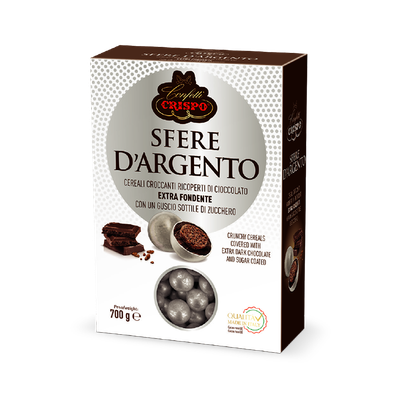 Crispo Sfere d'Argento Cereali ricoperti di Cioccolato fondente