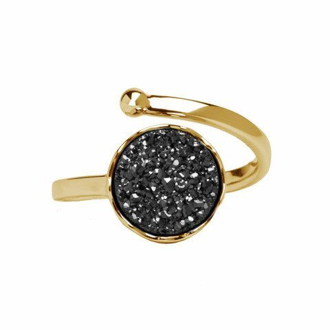 Gouden ring met zwarte druzy agaat