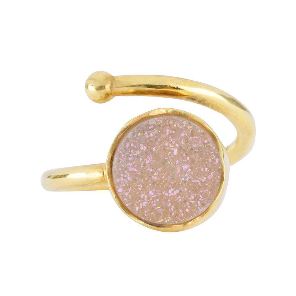 Gouden ring met witte druzy agaat