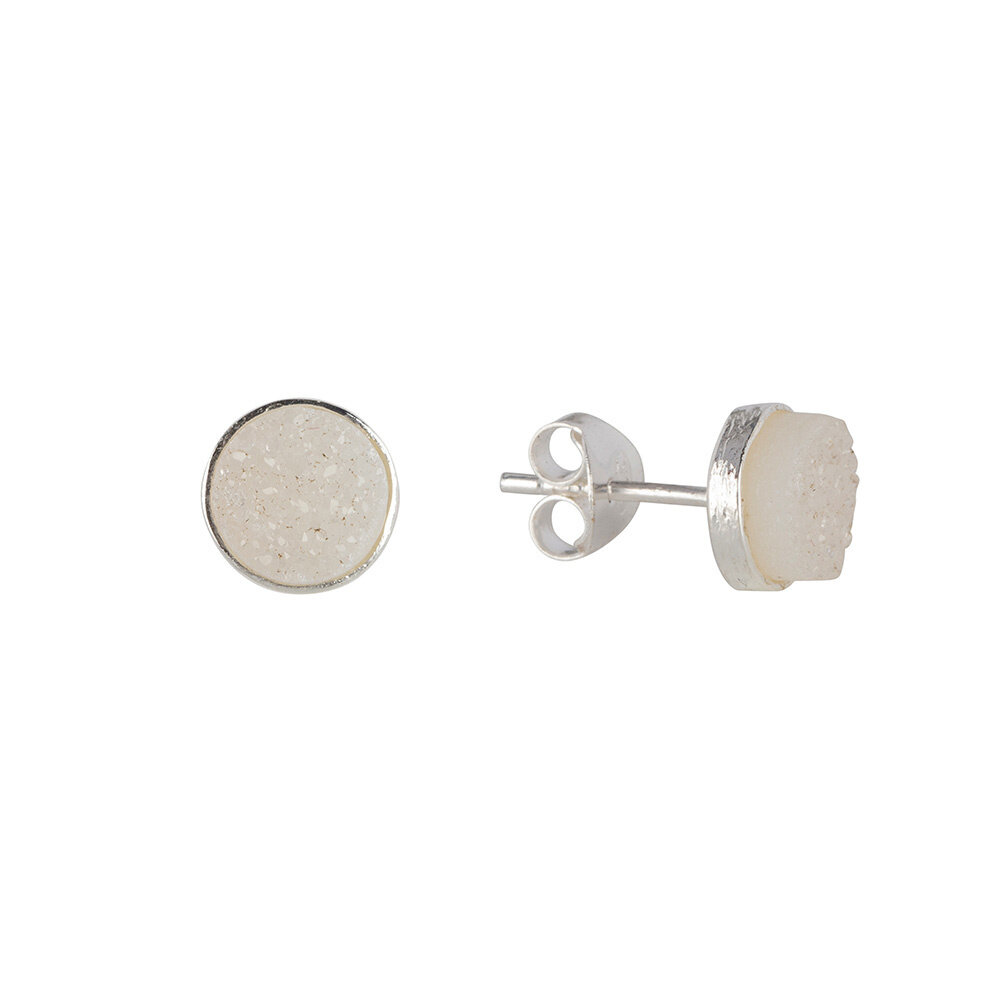 Zilveren knopjes met witte druzy
