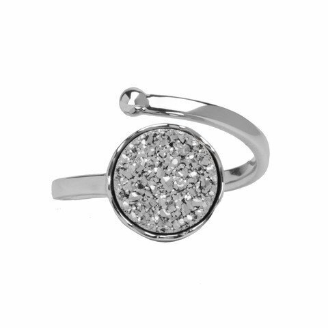 Zilveren ring met zilveren druzy agaat