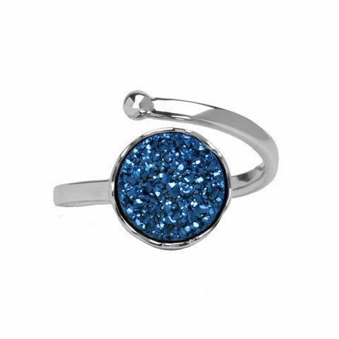 Zilveren ring met blauwe druzy agaat