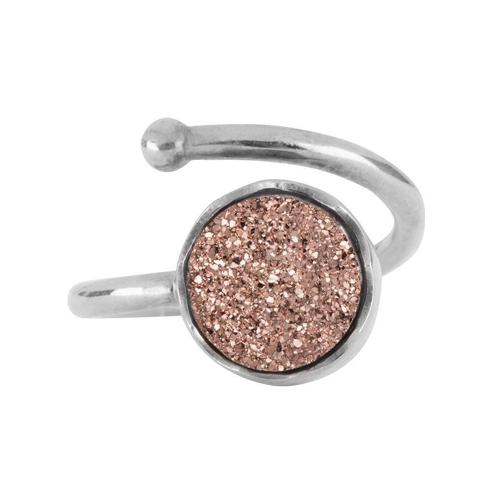 Zilveren ring met rose druzy agaat
