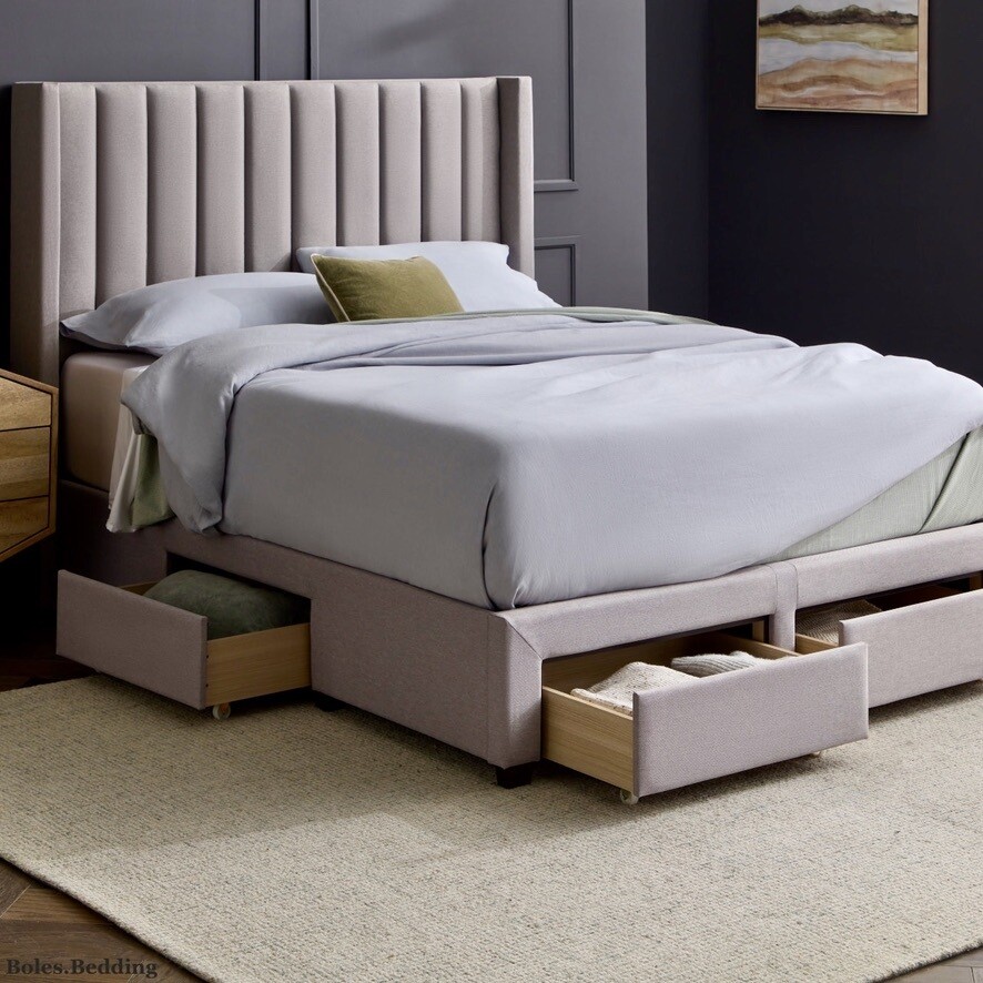Upholstered 4-Drawer Premium Platform Bed - (Charcoal, Oat, or Stone) - [Free Delivery]