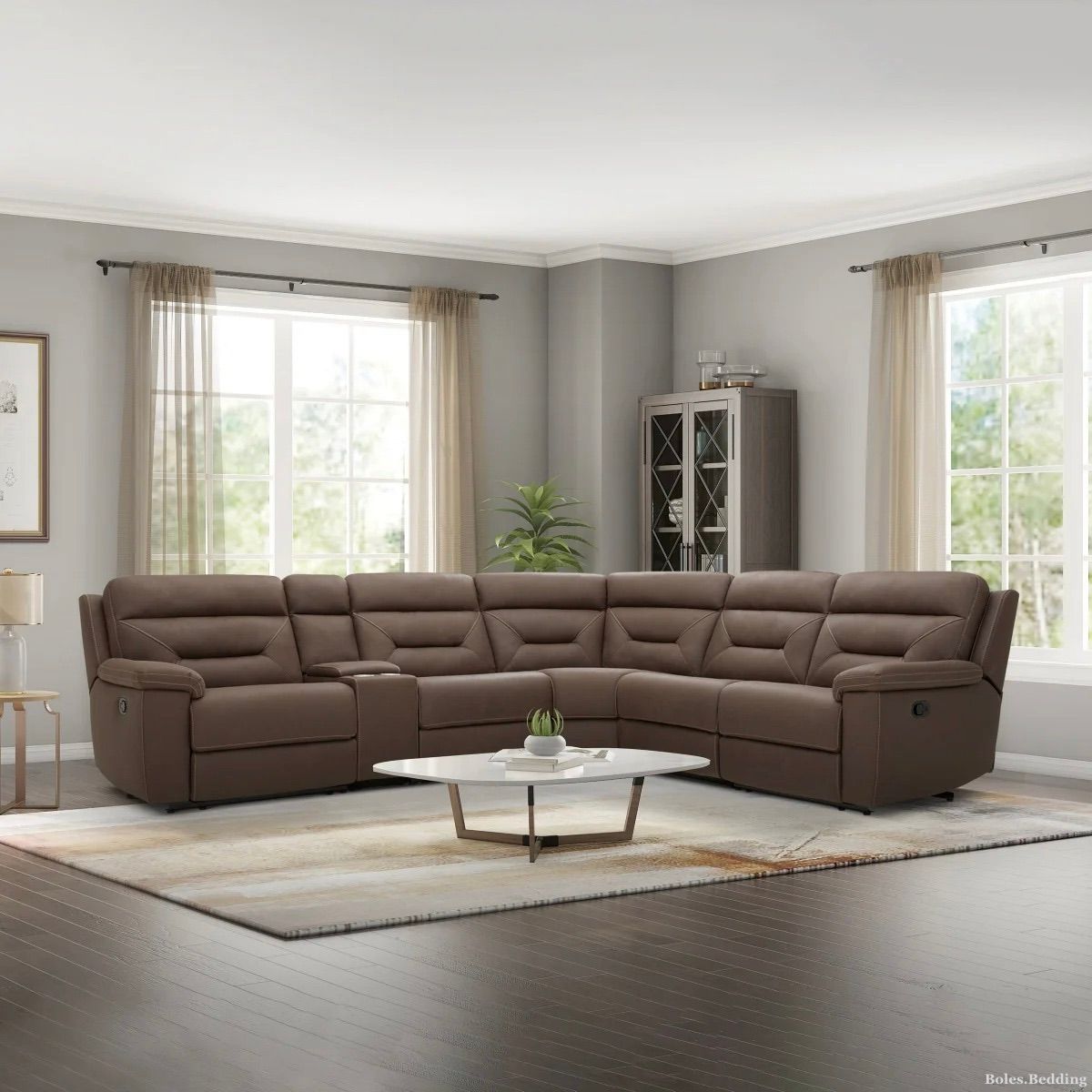 Kuka Home - Fletcher - 6-Piece Fabric Reclining Sectional - Brown