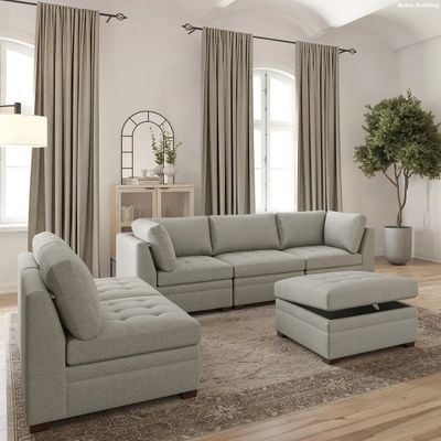 *New* - Thomasville - Tisdale Collection - 6-Piece Bouclé Modular Sectional w/ Storage Ottoman