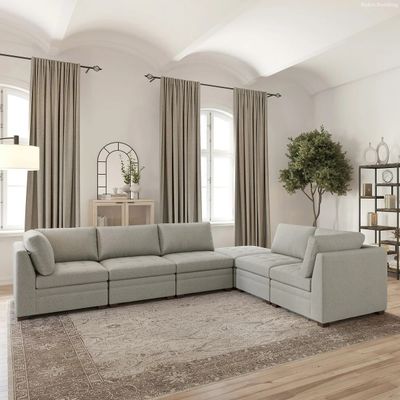*New* - Thomasville - Tisdale Collection - 6-Piece Bouclé Modular Sectional w/ Storage Ottoman