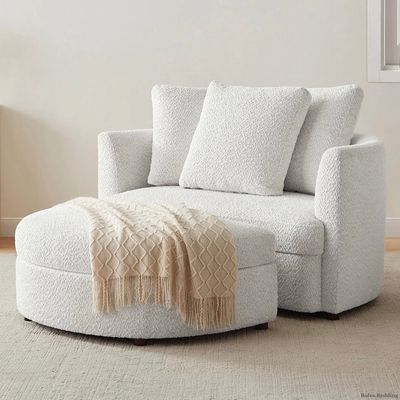 Aiden &amp; Ivy - Holley Collection - Accent Chair w/ Storage Ottoman - Cream