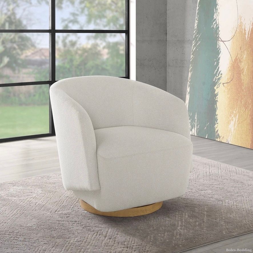 Henredon - Murphy Collection - Swivel Bouclé Accent Chair w/ Wood Base - Cream