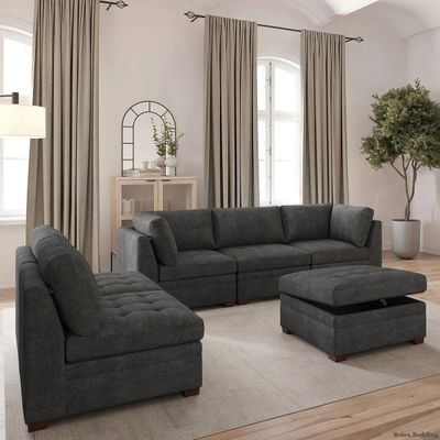 *NEW* - Thomasville - Tisdale Collection - 6-Piece Modular Sectional w/ Storage Ottoman - Dark Gray