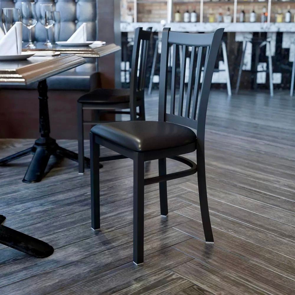 Commercial Vertical Back Metal Dining Chairs w/ Vinyl Seats (Set of 2)