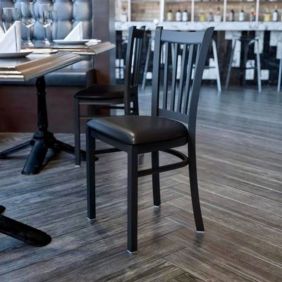 Commercial Vertical Back Metal Dining Chairs w/ Vinyl Seats (Set of 2)
