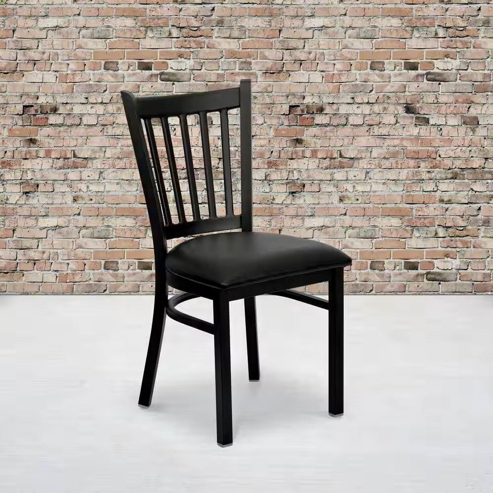 Commercial Vertical Back Metal Dining Chairs w/ Vinyl Seats (Set of 2)