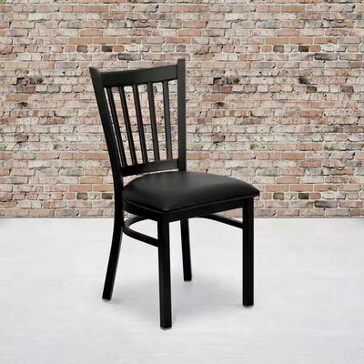 Commercial Restaurant Chair - Vertical Back - Black Metal Frame w/ Black Vinyl Seat - (Set of 2)