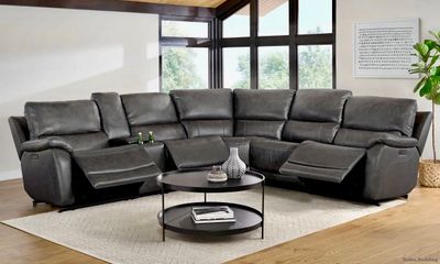 *NEW* - Gilman Creek - Wylder - 6-Piece Power Reclining Sectional - Leather - Dark Gray