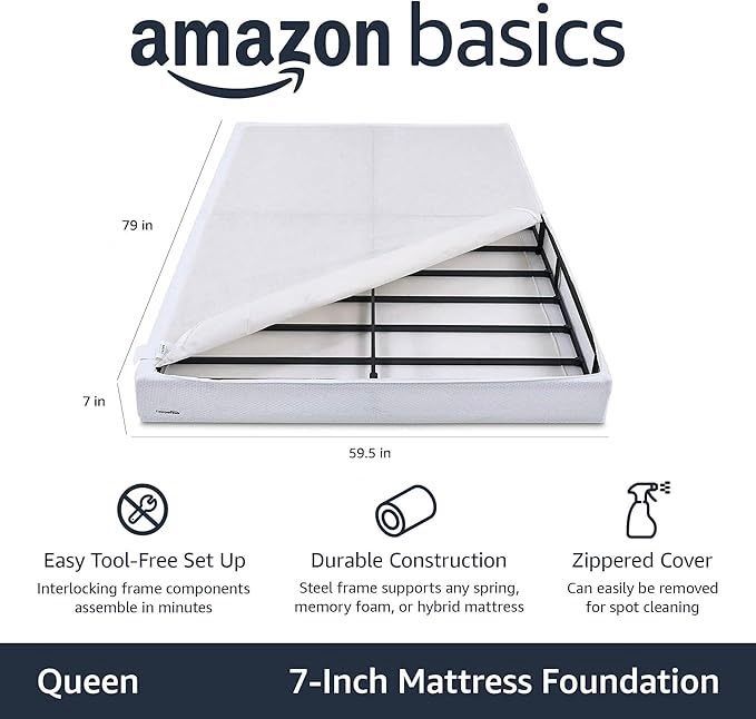 Amazon Basics Mattress Foundation Smart Box Spring Queen 7 Inch