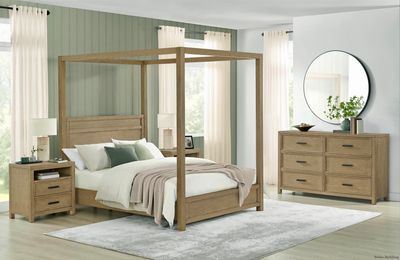 Universal Broadmoore Oaklynn Queen Canopy Bed Solid Wood Natural Almond