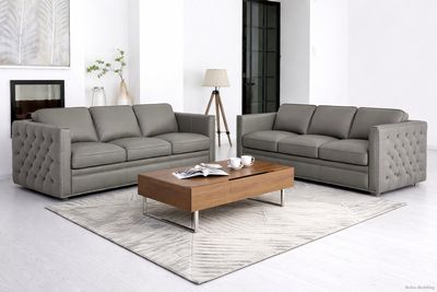 Simon Li - Jameston - Leather Sofa - Gray - [Matching Pair]
