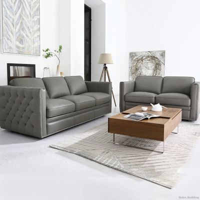 Simon Li Jameston Leather Sofa Gray Top Grain
