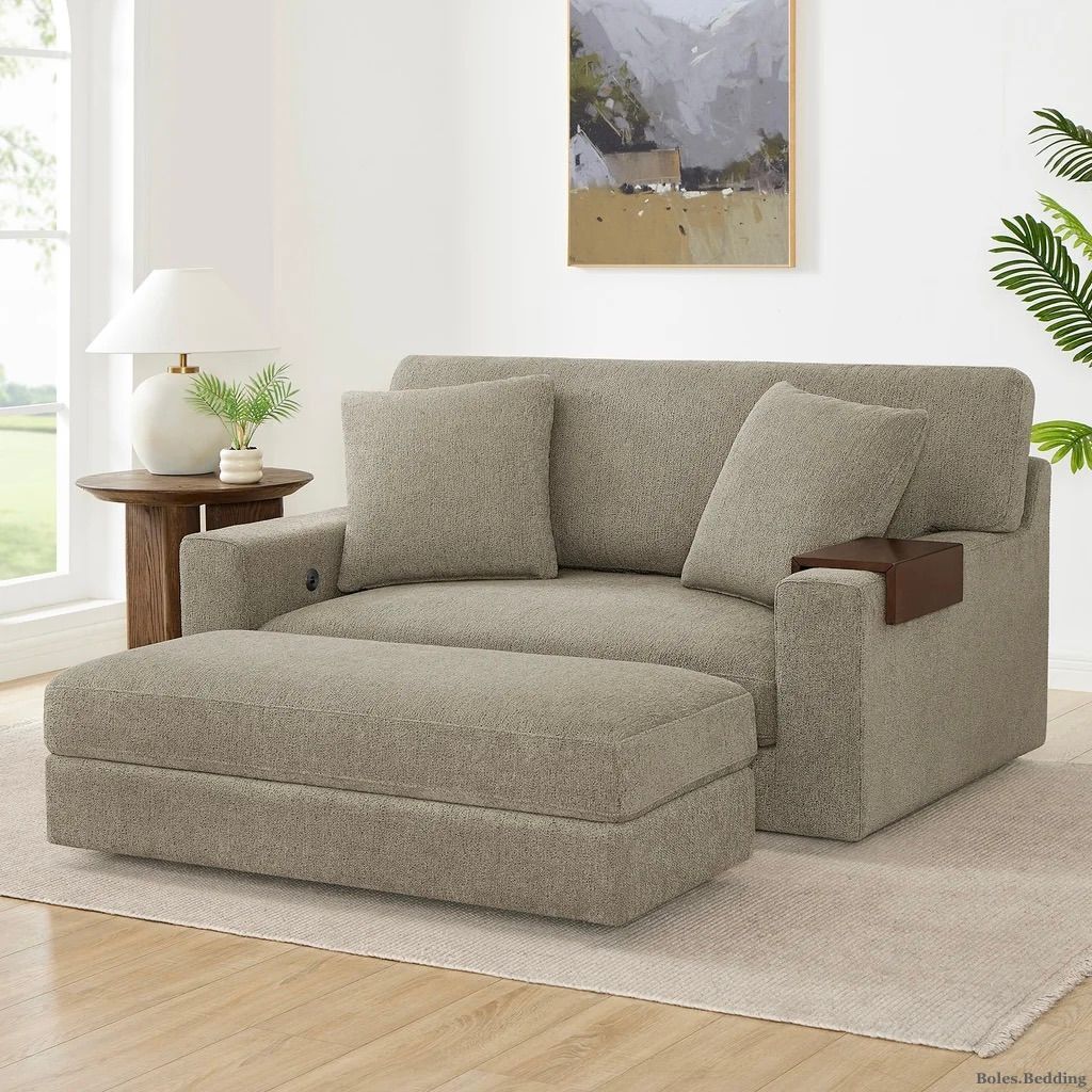 Thomasville - Gilroy - Oversized Storage Chair and Storage Ottoman - w/ Food + Drink Tray - Taupe