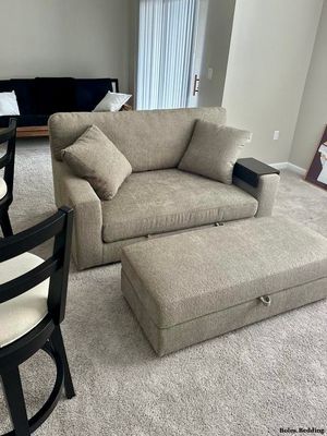Thomasville Gilroy Oversized Storage Chair and Ottoman Taupe