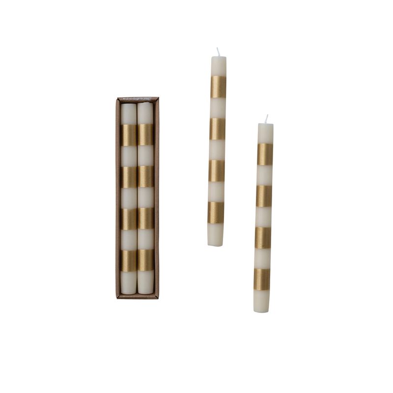 Striped Candle Pair, Gold