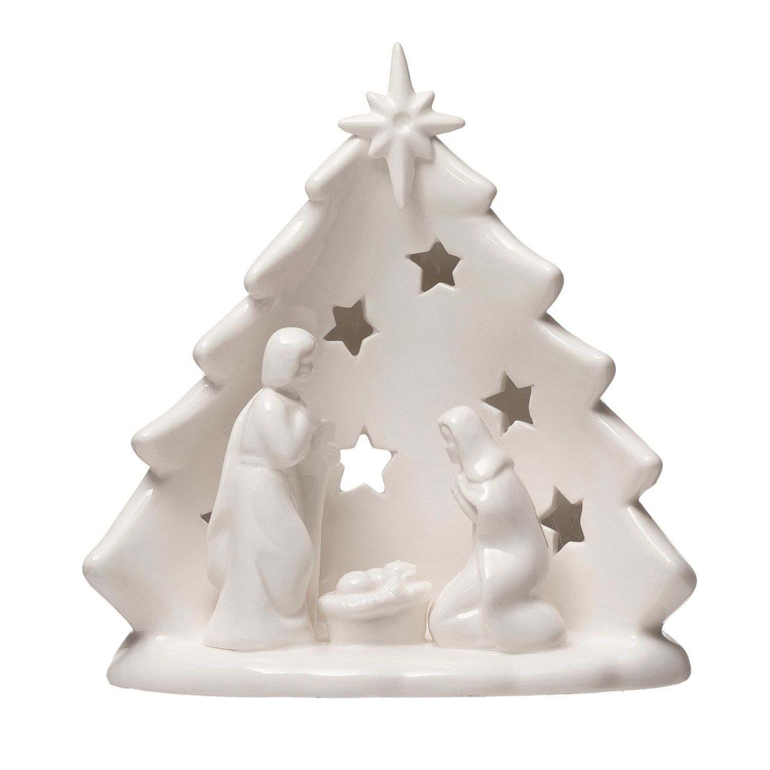 Stoneware Holy Family Tree Candle Holder Stoneware Holy Family Tree Candle Holder