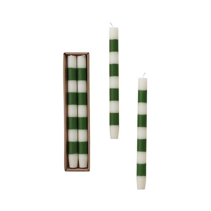 Striped Candle Pair, Green